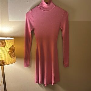 Pink Ribbed Turtleneck Dress